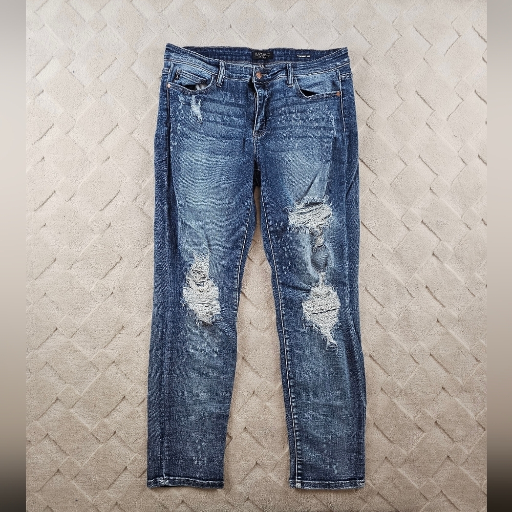 Judy Blue Distressed Boyfriend Fit Jeans Womes 32 Blue Denim Stretchy